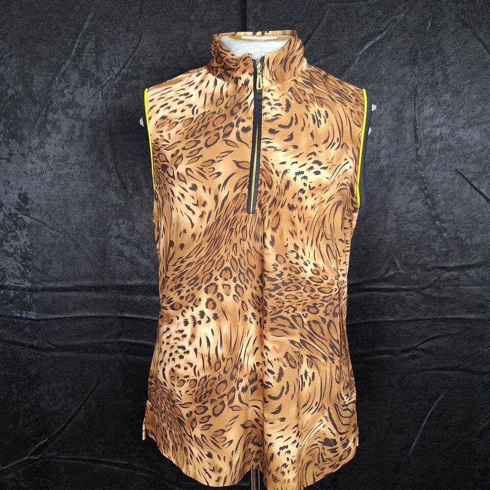 M Monterey Club Shimmering Gold Flake Dark Animal Print Sleeveless Athletic Top